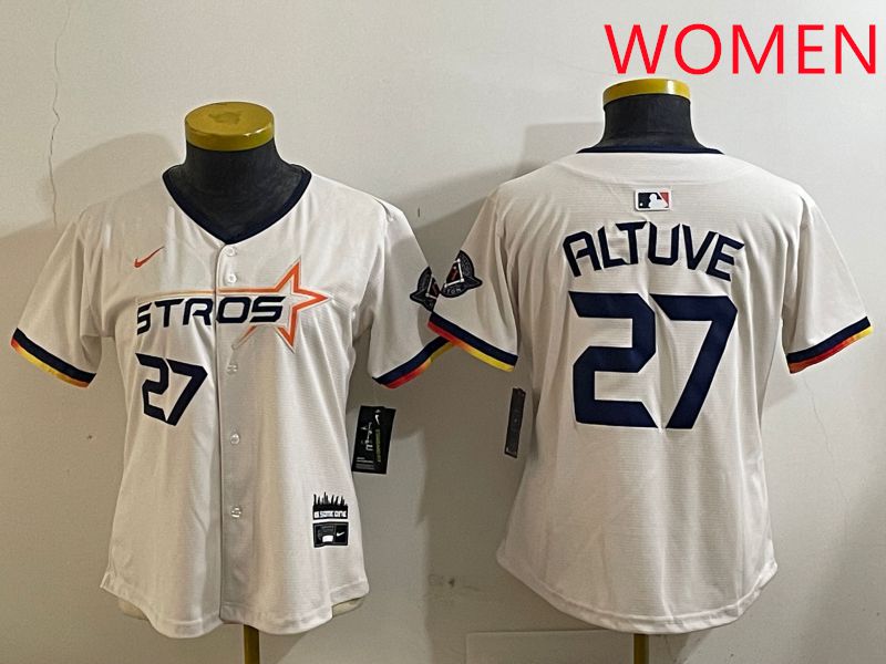 Women Houston Astros 27 Altuve Cream Three generations Joint Name 2025 Nike MLB Jersey style 412